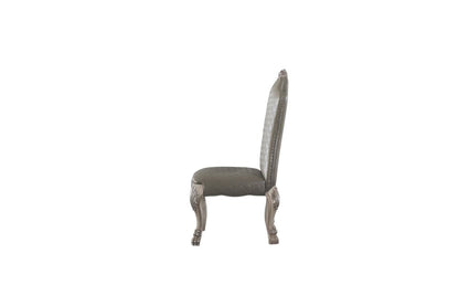Set of Two Gray And Bone Tufted Faux Leather And Solid Wood Dining Side Chairs HomeRoots