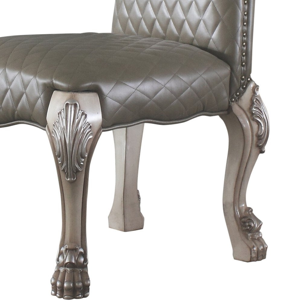 Set of Two Gray And Bone Tufted Faux Leather And Solid Wood Dining Side Chairs HomeRoots