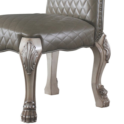 Set of Two Gray And Bone Tufted Faux Leather And Solid Wood Dining Side Chairs HomeRoots