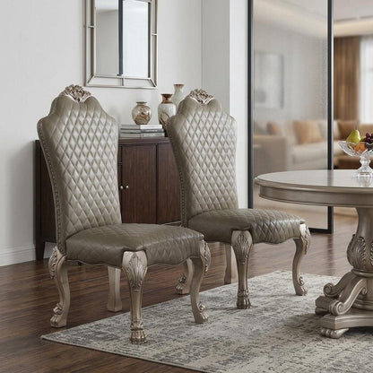 Set of Two Gray And Bone Tufted Faux Leather And Solid Wood Dining Side Chairs HomeRoots