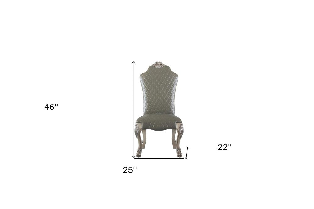 Set of Two Gray And Bone Tufted Faux Leather And Solid Wood Dining Side Chairs — view 7