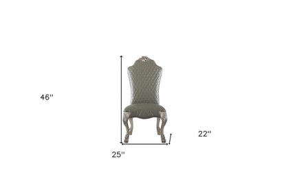 Set of Two Gray And Bone Tufted Faux Leather And Solid Wood Dining Side Chairs HomeRoots