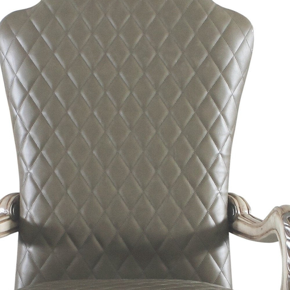 Set of Two Gray And Bone Tufted Faux Leather And Solid Wood Dining Side Chairs — view 12