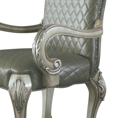 Set of Two Gray And Bone Tufted Faux Leather And Solid Wood Dining Side Chairs HomeRoots