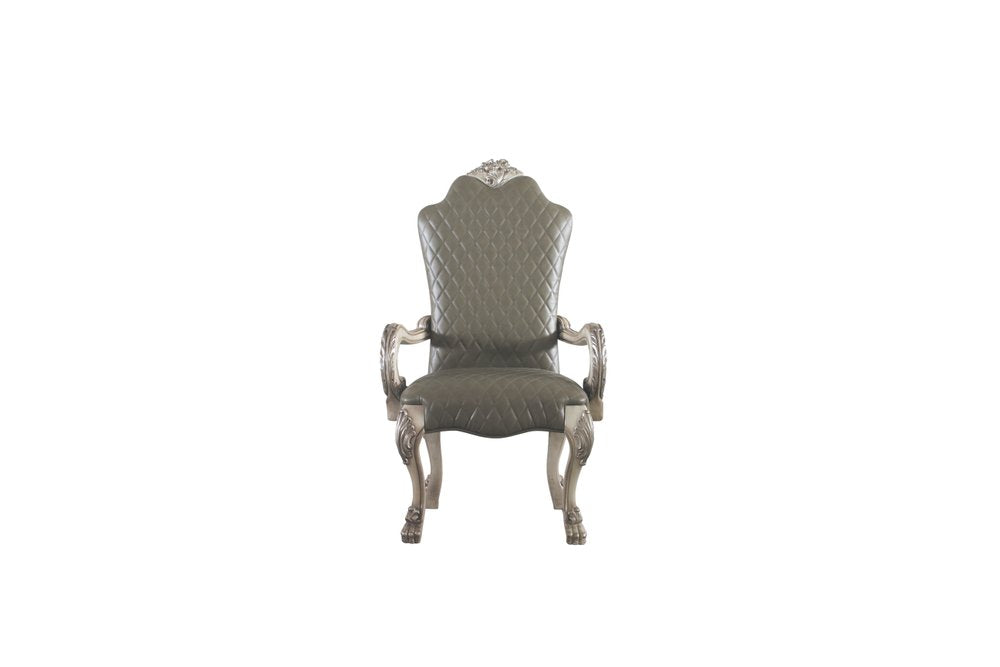 Set of Two Gray And Bone Tufted Faux Leather And Solid Wood Dining Side Chairs HomeRoots