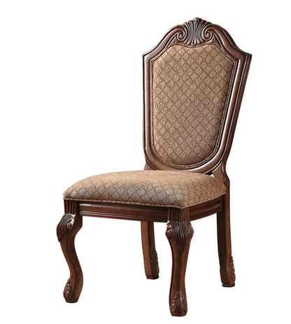 Set of Two Dark Brown And Tan Fabric And Solid Wood Geometric Print Dining Side Chairs HomeRoots
