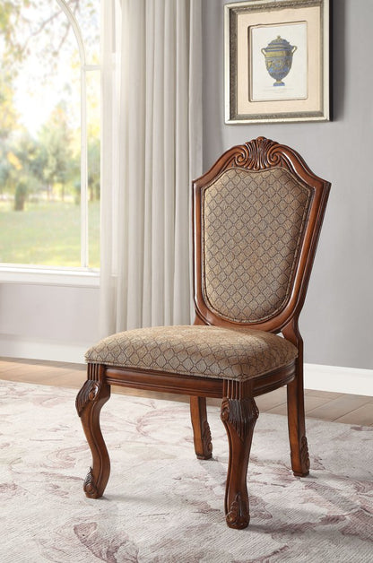 Set of Two Dark Brown And Tan Fabric And Solid Wood Geometric Print Dining Side Chairs HomeRoots