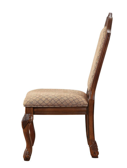 Set of Two Dark Brown And Tan Fabric And Solid Wood Geometric Print Dining Side Chairs HomeRoots