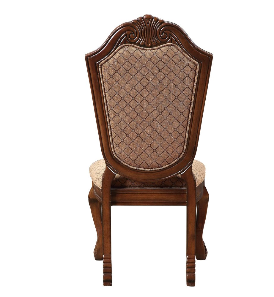 Set of Two Dark Brown And Tan Fabric And Solid Wood Geometric Print Dining Side Chairs HomeRoots