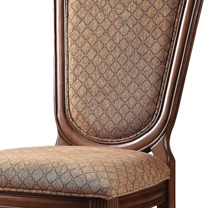 Set of Two Dark Brown And Tan Fabric And Solid Wood Geometric Print Dining Side Chairs HomeRoots