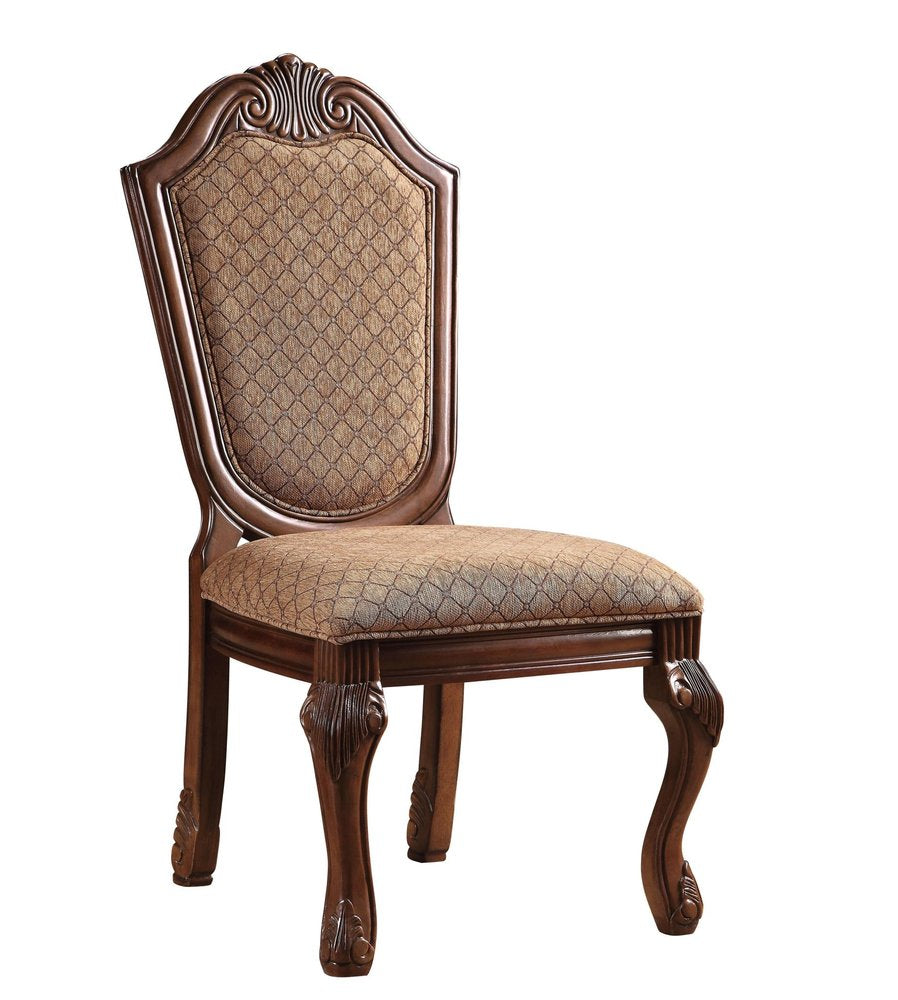 Set of Two Dark Brown And Tan Fabric And Solid Wood Geometric Print Dining Side Chairs — view 9