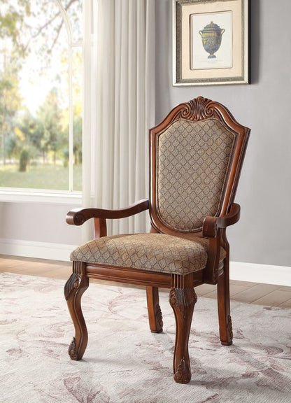 Set of Two Dark Brown And Tan Fabric And Solid Wood Geometric Print Dining Side Chairs HomeRoots