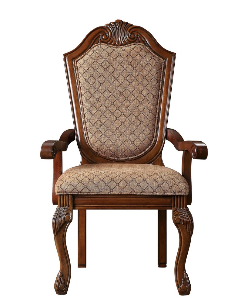 Set of Two Dark Brown And Tan Fabric And Solid Wood Geometric Print Dining Side Chairs — view 15