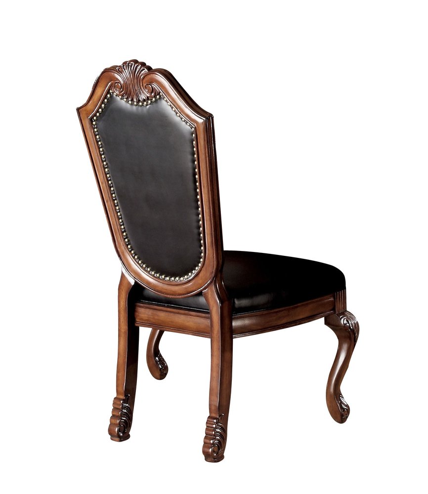 Set of Two Black and Redwood Upholstered Faux Leather And Solid Wood Dining Side Chairs — view 1