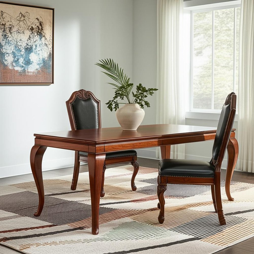 Set of Two Black and Redwood Upholstered Faux Leather And Solid Wood Dining Side Chairs — view 6