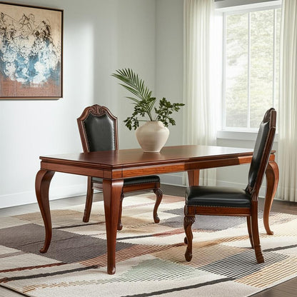 Set of Two Black and Redwood Upholstered Faux Leather And Solid Wood Dining Side Chairs