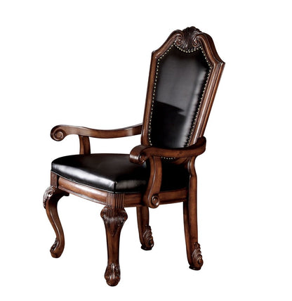 Set of Two Black and Redwood Upholstered Faux Leather And Solid Wood Dining Side Chairs