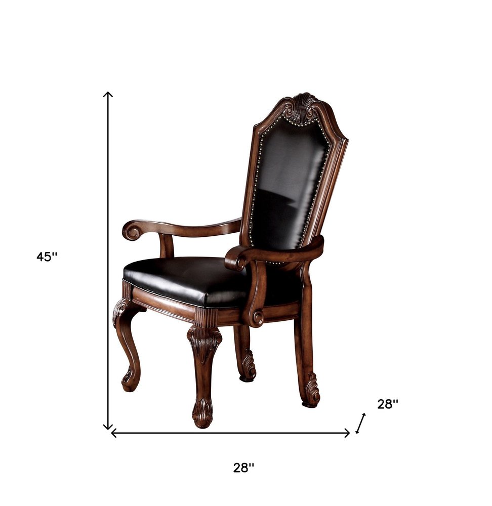 Set of Two Black and Redwood Upholstered Faux Leather And Solid Wood Dining Side Chairs — view 10