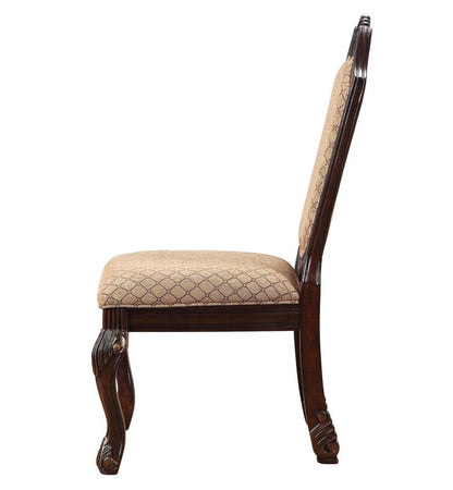 Set of Two Dark Brown Tan And Espresso Fabric And Solid Wood Geometric Print Dining Side Chairs HomeRoots