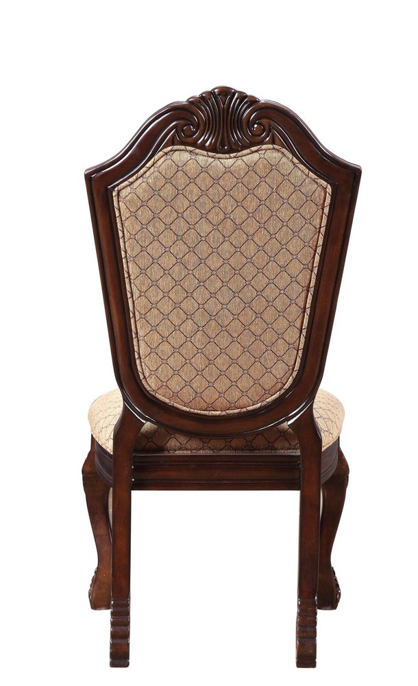 Set of Two Dark Brown Tan And Espresso Fabric And Solid Wood Geometric Print Dining Side Chairs — view 4