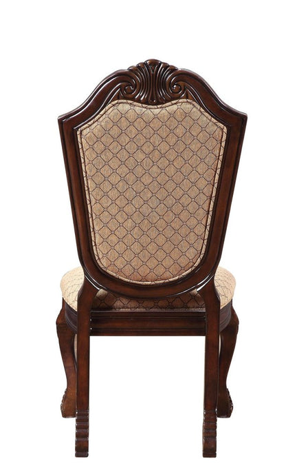 Set of Two Dark Brown Tan And Espresso Fabric And Solid Wood Geometric Print Dining Side Chairs HomeRoots