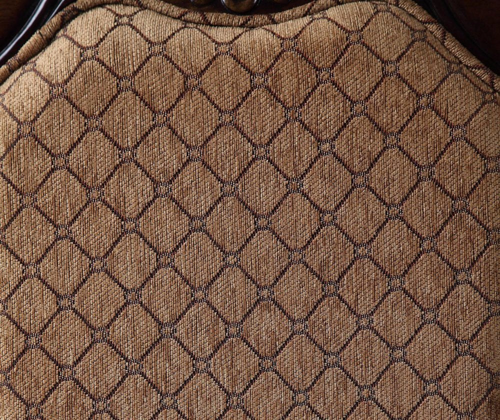 Set of Two Dark Brown Tan And Espresso Fabric And Solid Wood Geometric Print Dining Side Chairs HomeRoots