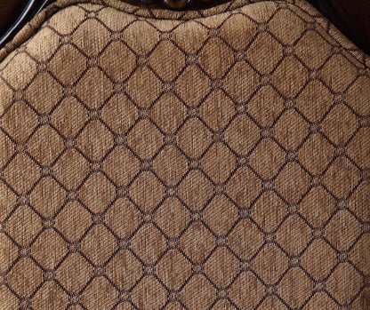 Set of Two Dark Brown Tan And Espresso Fabric And Solid Wood Geometric Print Dining Side Chairs HomeRoots
