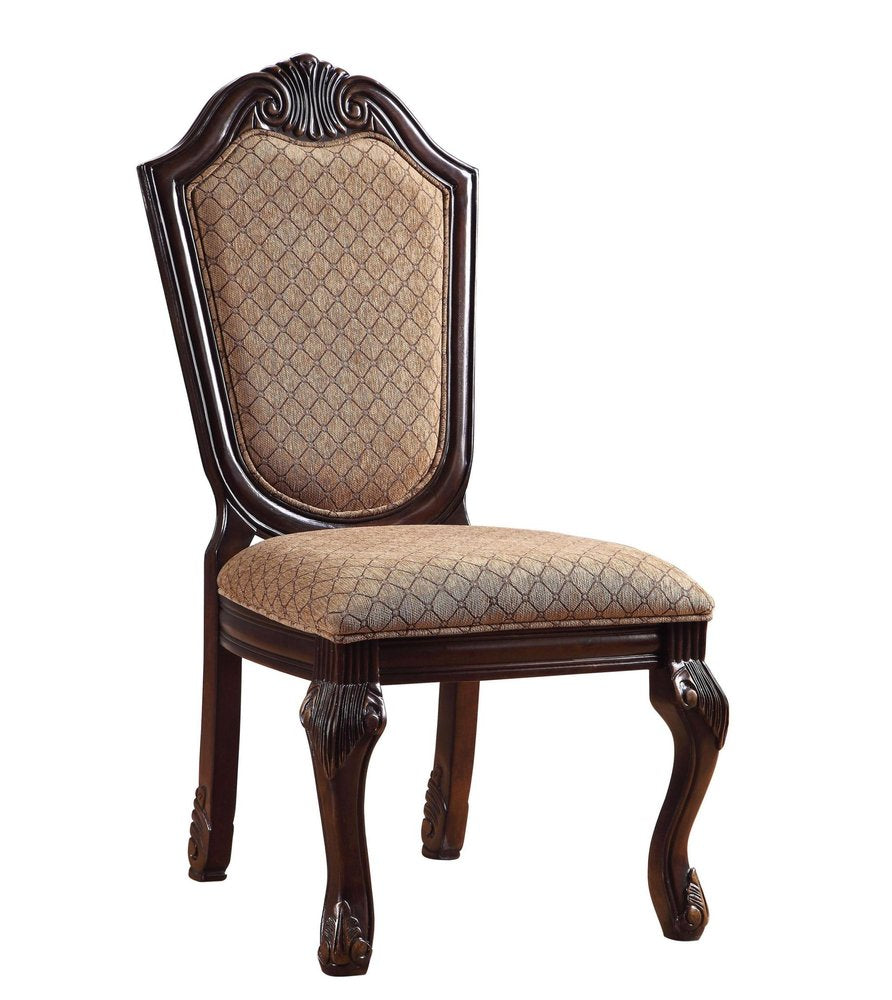 Set of Two Dark Brown Tan And Espresso Fabric And Solid Wood Geometric Print Dining Side Chairs — view 8
