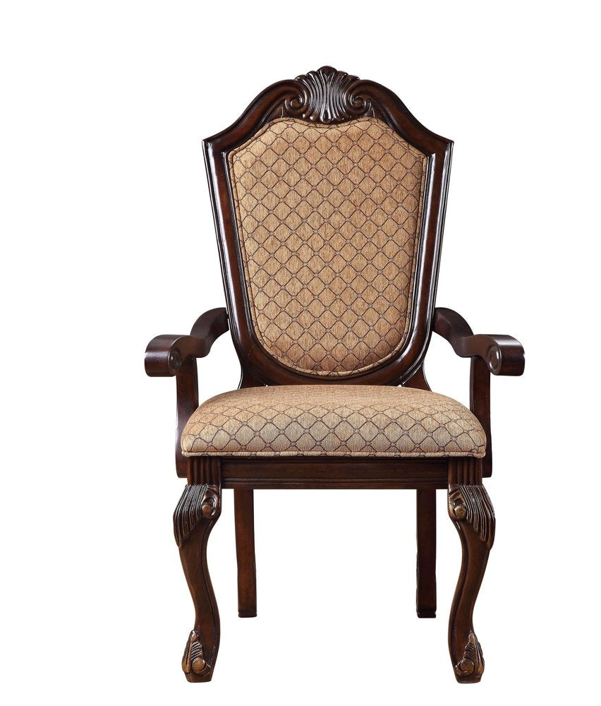 Set of Two Dark Brown Tan And Espresso Fabric And Solid Wood Geometric Print Dining Side Chairs — view 14