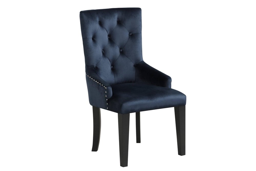 Tufted Dark Blue and Black Upholstered Velvet Dining Parsons Chair HomeRoots