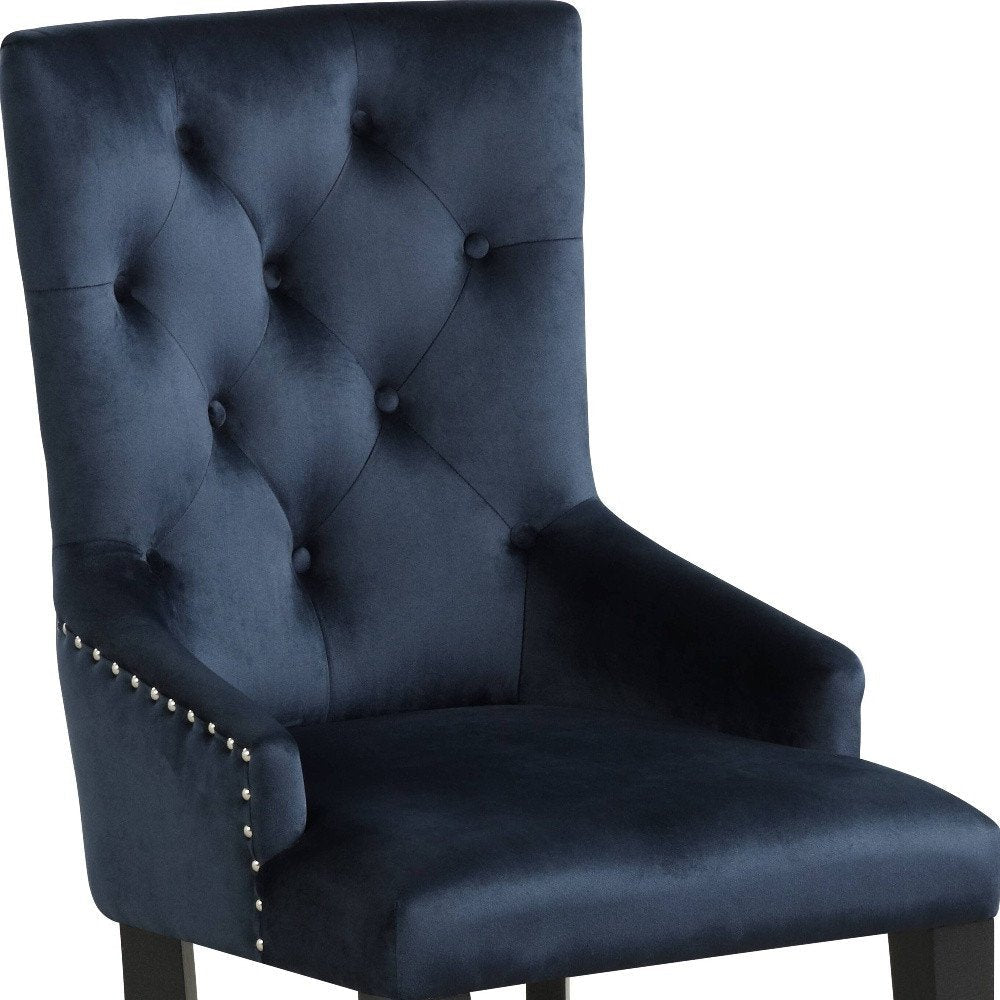 Tufted Dark Blue and Black Upholstered Velvet Dining Parsons Chair HomeRoots