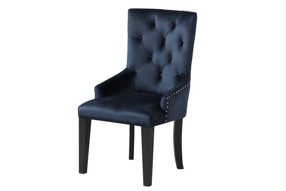 Tufted Dark Blue and Black Upholstered Velvet Dining Parsons Chair HomeRoots