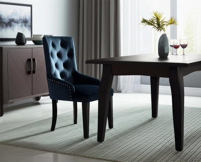Tufted Dark Blue and Black Upholstered Velvet Dining Parsons Chair HomeRoots