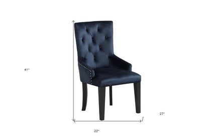 Tufted Dark Blue and Black Upholstered Velvet Dining Parsons Chair HomeRoots