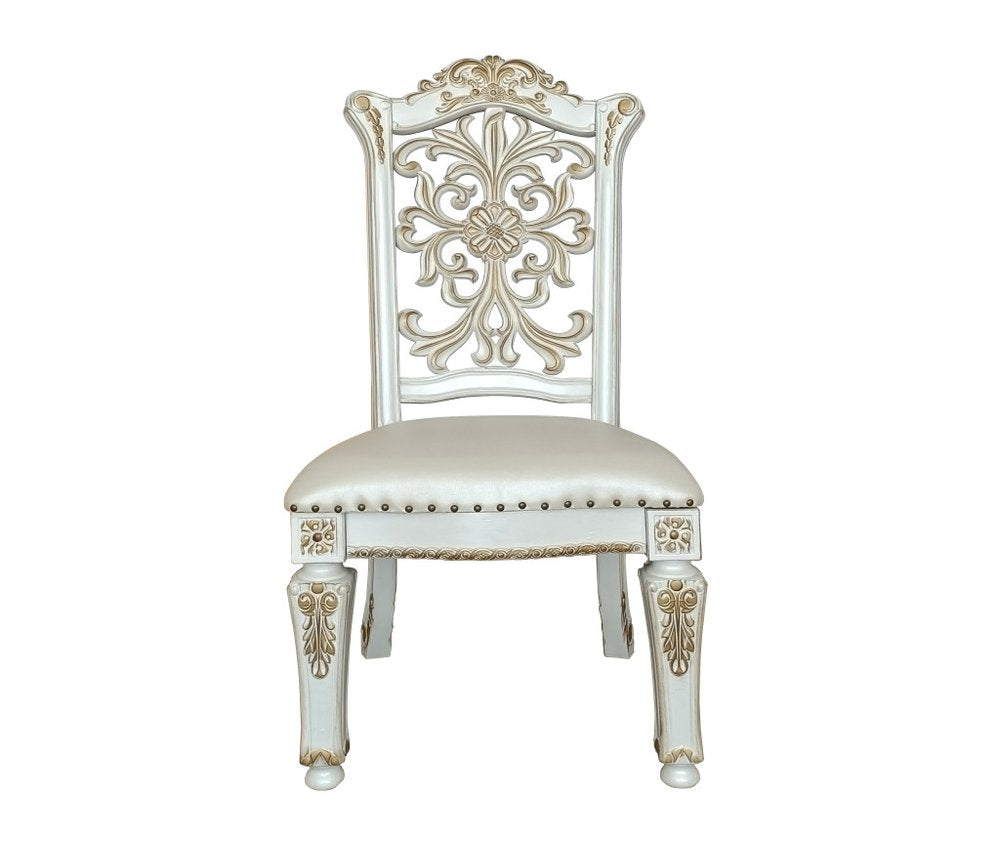 Set of Two Ivory Gold And Pearl Faux Leather And Solid Wood Partially Open Back Dining Side Chairs — view 2