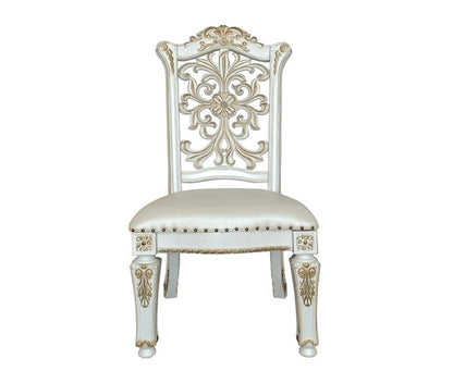 Set of Two Ivory Gold And Pearl Faux Leather And Solid Wood Partially Open Back Dining Side Chairs HomeRoots