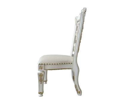 Set of Two Ivory Gold And Pearl Faux Leather And Solid Wood Partially Open Back Dining Side Chairs HomeRoots