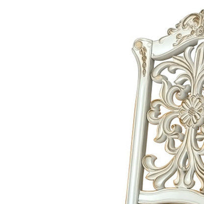 Set of Two Ivory Gold And Pearl Faux Leather And Solid Wood Partially Open Back Dining Side Chairs HomeRoots