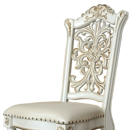 Set of Two Ivory Gold And Pearl Faux Leather And Solid Wood Partially Open Back Dining Side Chairs HomeRoots