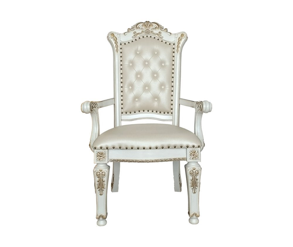 Set of Two Ivory Gold And Pearl Faux Leather And Solid Wood Partially Open Back Dining Side Chairs HomeRoots