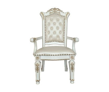 Set of Two Ivory Gold And Pearl Faux Leather And Solid Wood Partially Open Back Dining Side Chairs HomeRoots