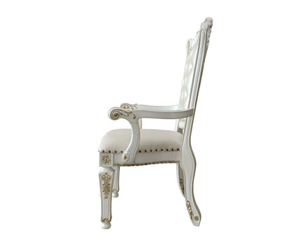 Set of Two Ivory Gold And Pearl Faux Leather And Solid Wood Partially Open Back Dining Side Chairs HomeRoots