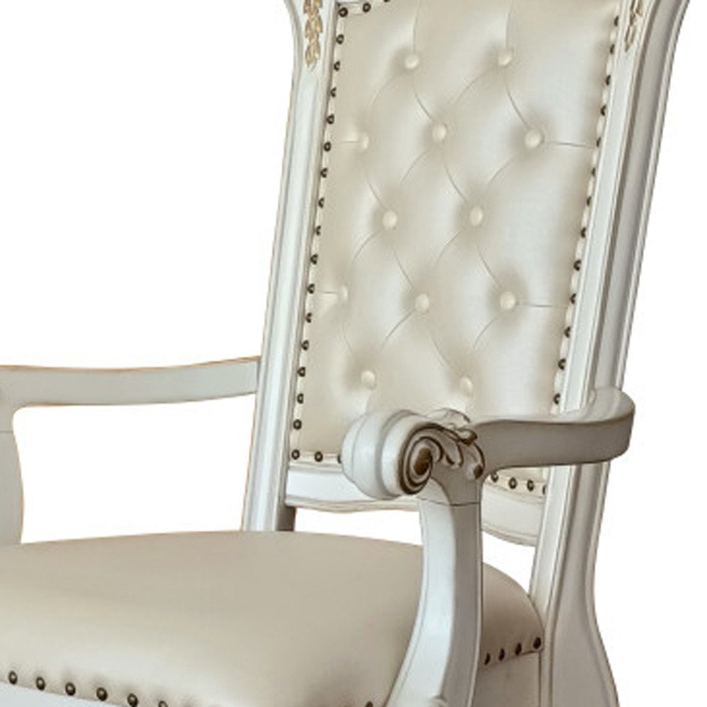 Set of Two Ivory Gold And Pearl Faux Leather And Solid Wood Partially Open Back Dining Side Chairs — view 12