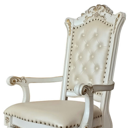 Set of Two Ivory Gold And Pearl Faux Leather And Solid Wood Partially Open Back Dining Side Chairs HomeRoots