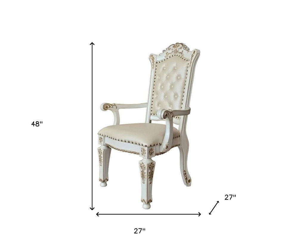 Set of Two Ivory Gold And Pearl Faux Leather And Solid Wood Partially Open Back Dining Side Chairs — view 14