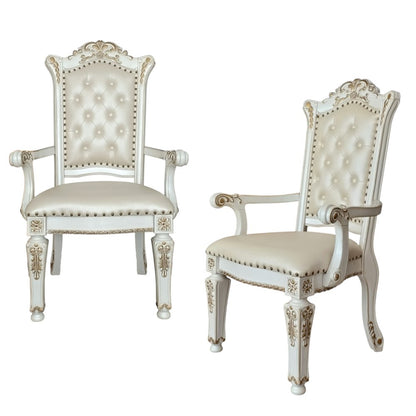 Set of Two Ivory Gold And Pearl Faux Leather And Solid Wood Partially Open Back Dining Side Chairs HomeRoots