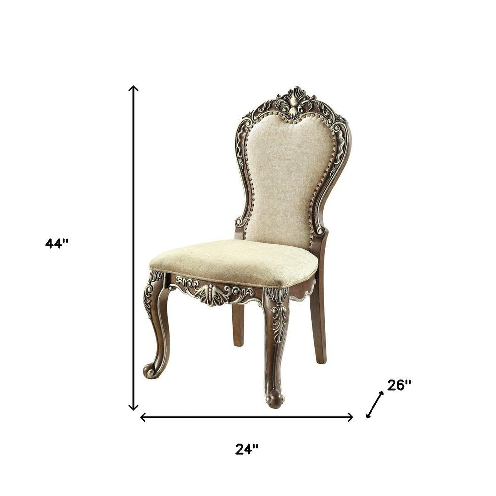 Set of Two Gray and Oak Upholstered Chenille And Solid Wood Dining Side Chairs HomeRoots