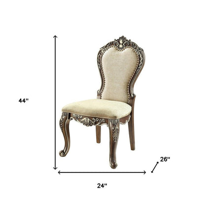 Set of Two Gray and Oak Upholstered Chenille And Solid Wood Dining Side Chairs HomeRoots