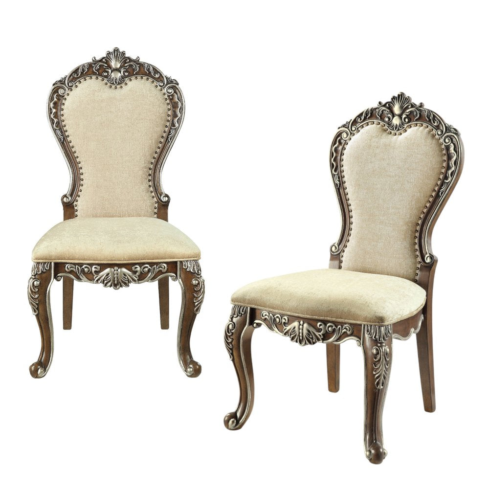 Set of Two Gray and Oak Upholstered Chenille And Solid Wood Dining Side Chairs HomeRoots