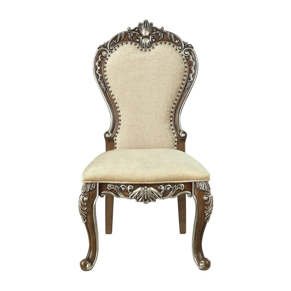 Set of Two Gray and Oak Upholstered Chenille And Solid Wood Dining Side Chairs HomeRoots